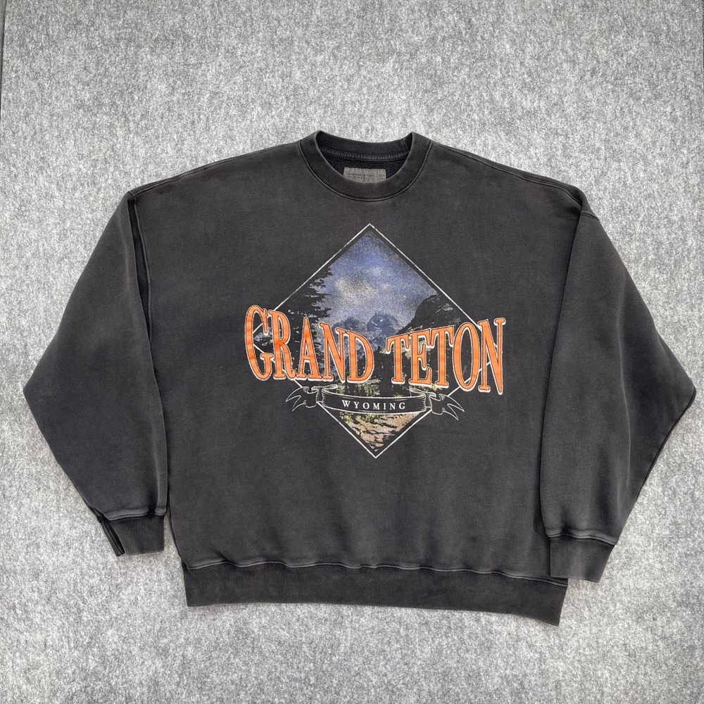 Abercrombie & Fitch Sweater Adult XL Grand Teton Wyoming Sweatshirt Black